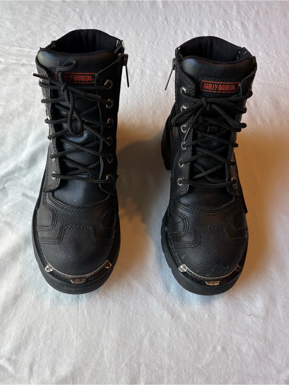 Harley-Davidson Black Leather Lace-Up Motorcycle Boots with Side Zipper